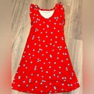 EUC Loft red dandelions flutt JR er sleeve swing dress size XXS